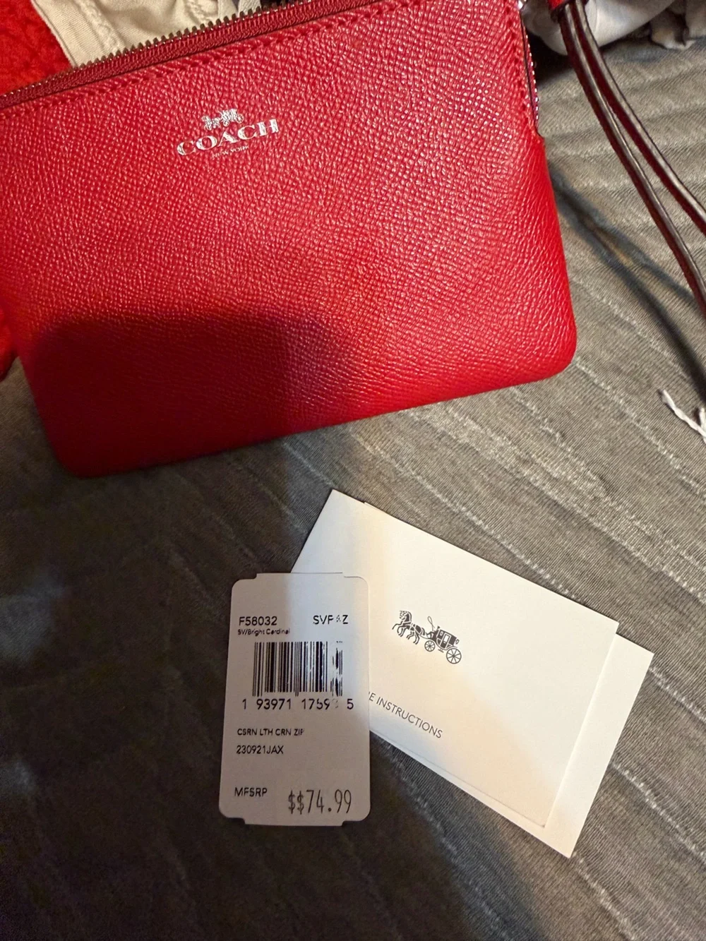 Coach Bright Red Leather Wristlet with Strap